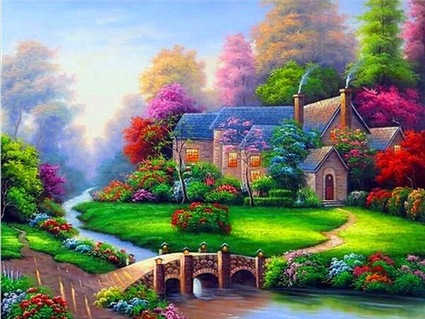 Painting By Diamond Kit Square Different Villages By The River 3D