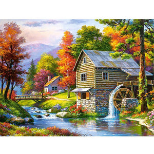 Painting By Diamond Kit Square Different Villages By The River 3D