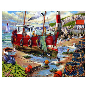 Painting By Diamond Kit Square Fisherman And His Boat