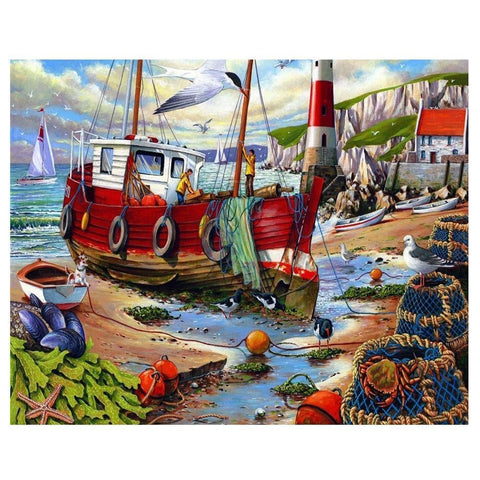 Image of Painting By Diamond Kit Square Fisherman And His Boat