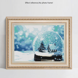 Painting By Diamond Kit Square Christmas House In Snow Globe