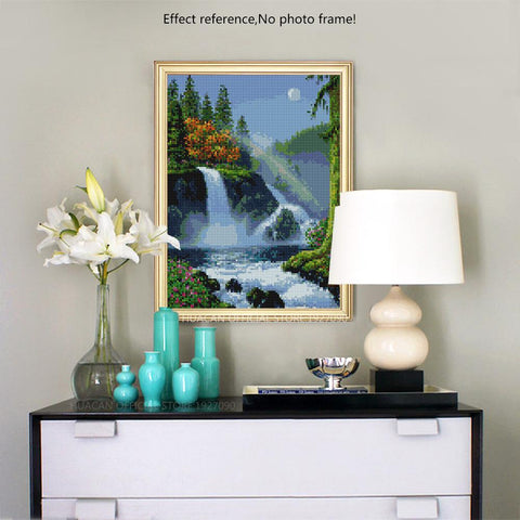 Image of Painting By Diamond Kit 3D Scenic Waterfall Square