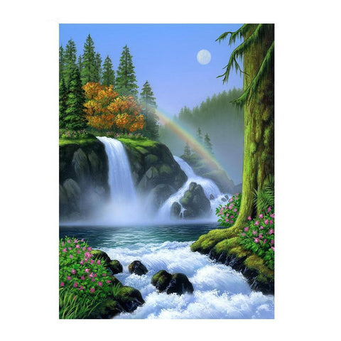 Image of Painting By Diamond Kit 3D Scenic Waterfall Square