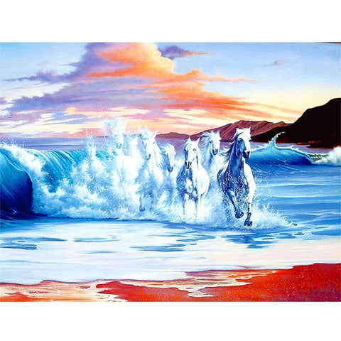 Image of Painting By Diamond Kit Square Running Horses 3D