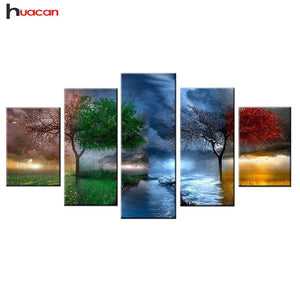 Huacan Diamond Painting Seasons Trees Cross Stitch Full Square Drill 5D Diamond Embroidery Home Decoration 5pcs/set