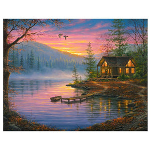 Painting By Diamond Kit Square Sunset By The Lakeside 3D