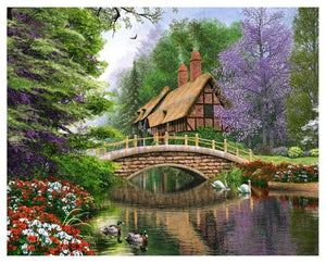 Painting By Diamond Kit Square House By The Bridge 3D