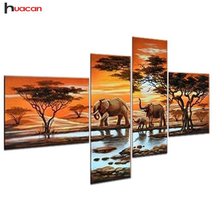 Huacan Full Square Diamond Painting "Elephant family" Multi-picture Combination 5D Embroidery Cross Stitch Mosaic Decor