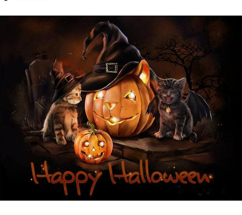 Image of Painting By Diamond Halloween Pumpkins And Cats