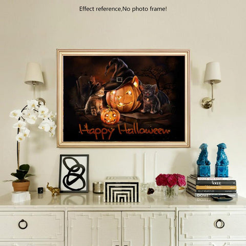 Image of Painting By Diamond Halloween Pumpkins And Cats