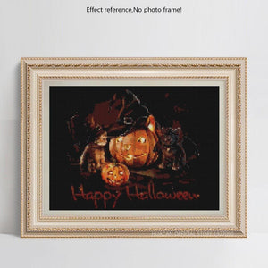 Painting By Diamond Halloween Pumpkins And Cats