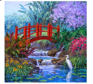 Painting By Diamond Kit Square Countryside Red Bridge