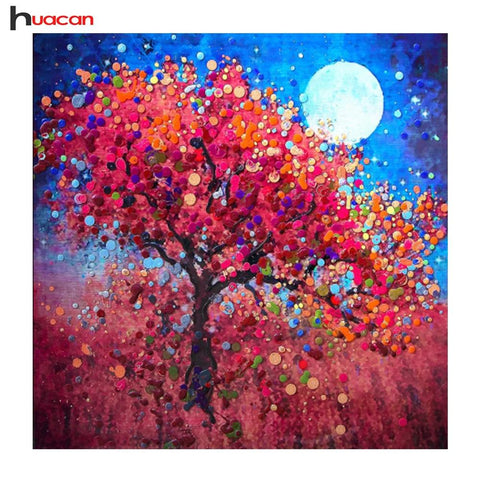 Image of Huacan Scenery Patterns Diamond Embroidery Rhinestone Handmade Diamond Mosaic Cross Stitch Full Square Tree Crystal Gift