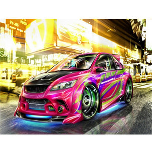 Square Painting By Diamond Kit 5D Purple Sports Car