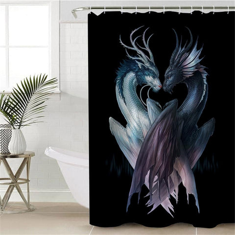 Image of Yin and Yang Dragons Black by JoJoesArt Shower Curtain